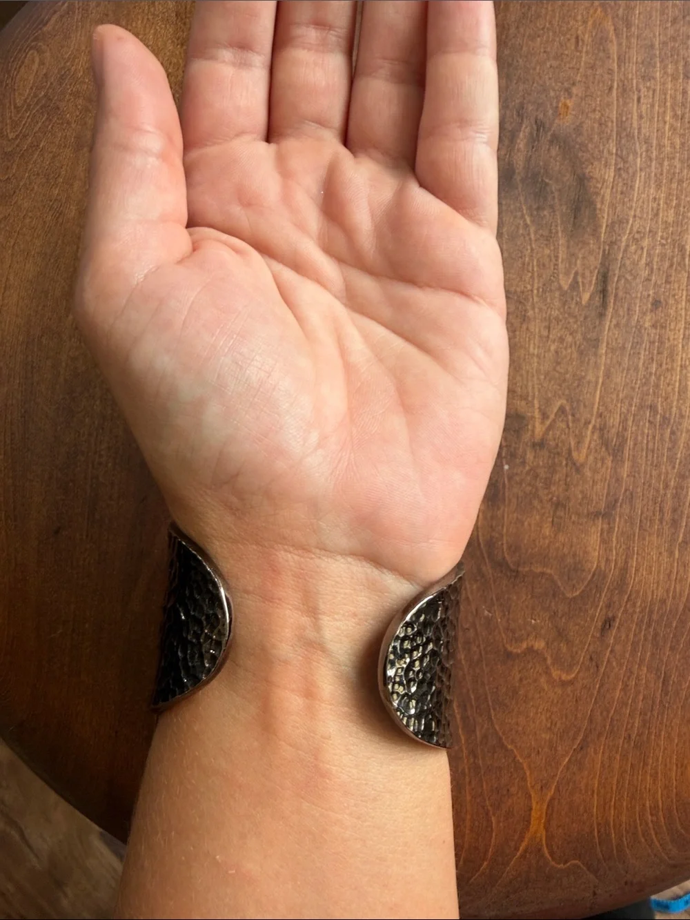 Vintage Hammered Metal Wide Cuff Bracelet - Dark Gunmetal